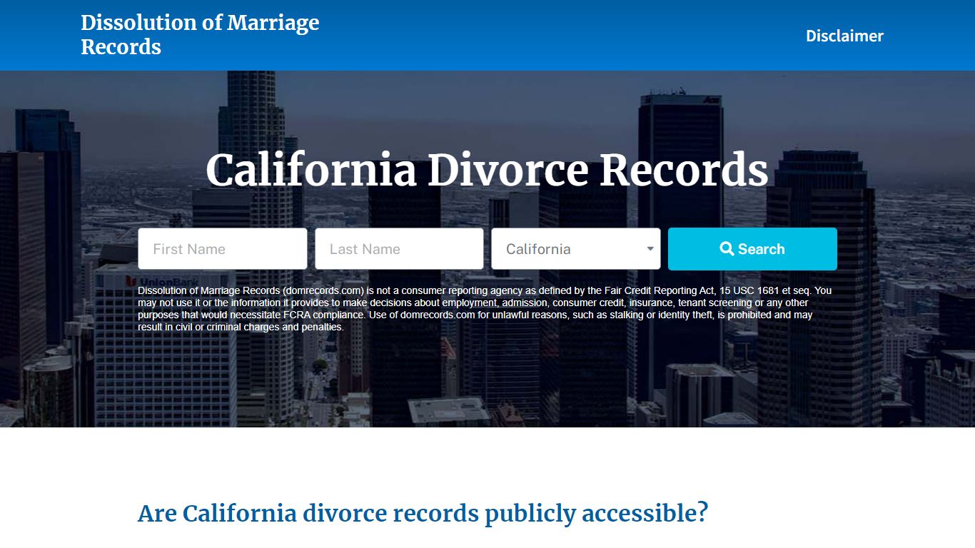 California Divorce Records - Dissolution of Marriage Records